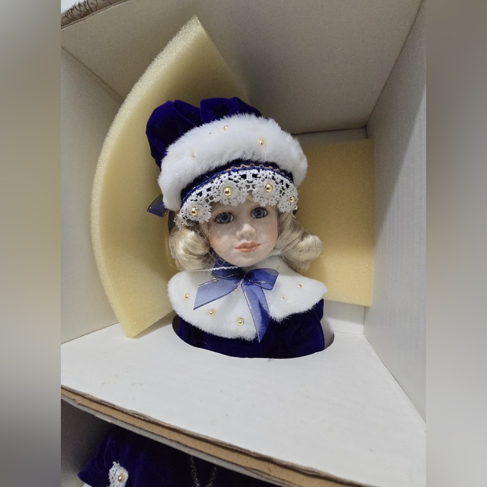 Franklin Mint Heirloom Doll - Porcelain  Doll - Royal Blue Velvet Winter Edition
